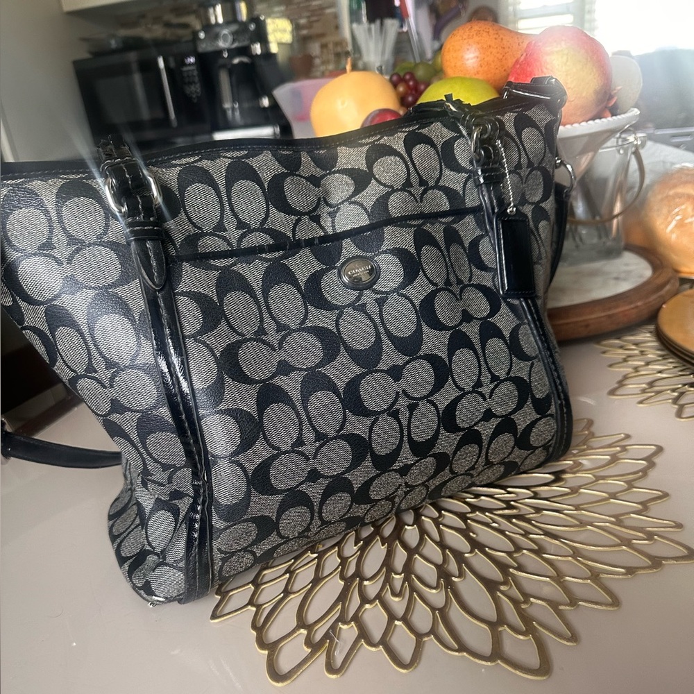 Coach Black and Gray Signature Tote